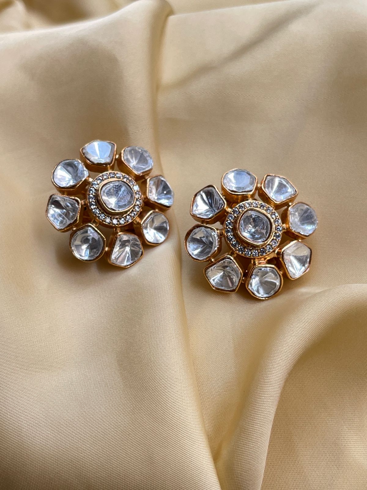 Classic Polki Flower Design Mangalsutra & Earrings - Abdesignsjewellery