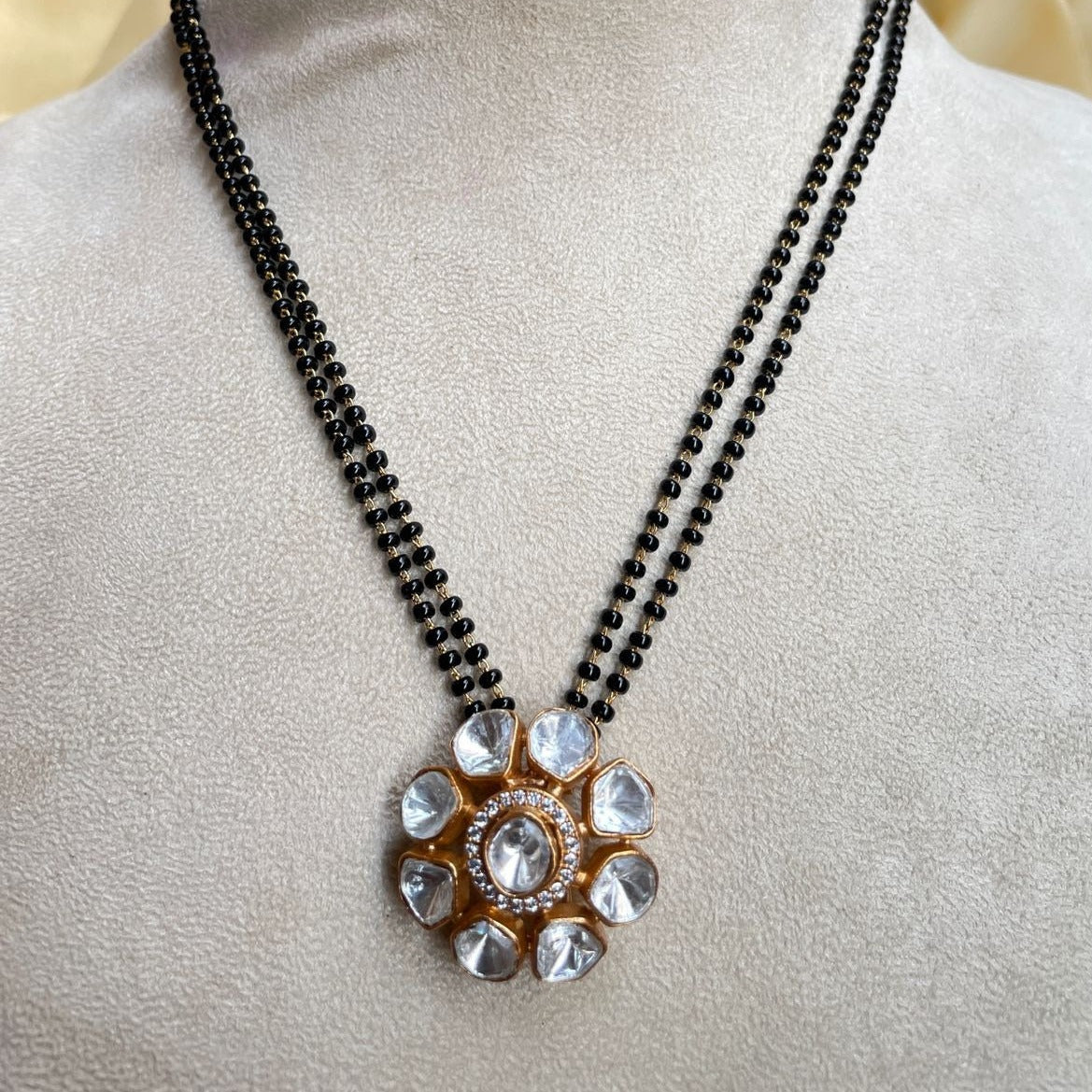 Classic Polki Flower Design Mangalsutra & Earrings - Abdesignsjewellery