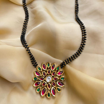 Multicolour Flower Kemp Stone Mangalsutra - Abdesignsjewellery