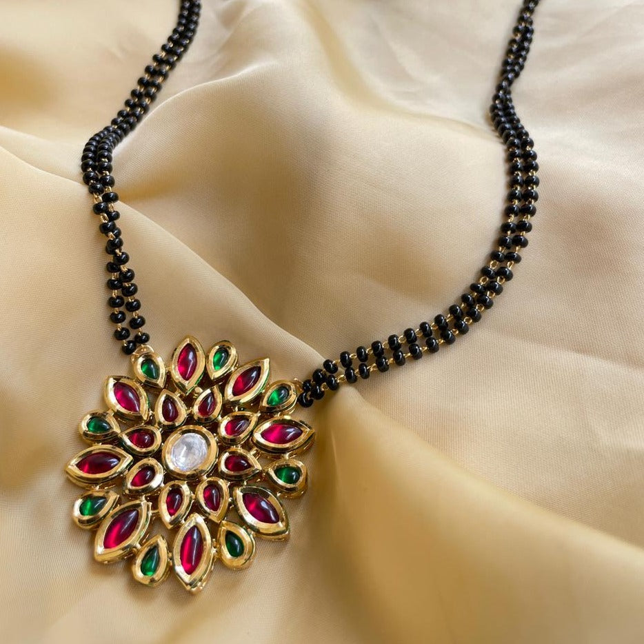 Multicolour Flower Kemp Stone Mangalsutra - Abdesignsjewellery