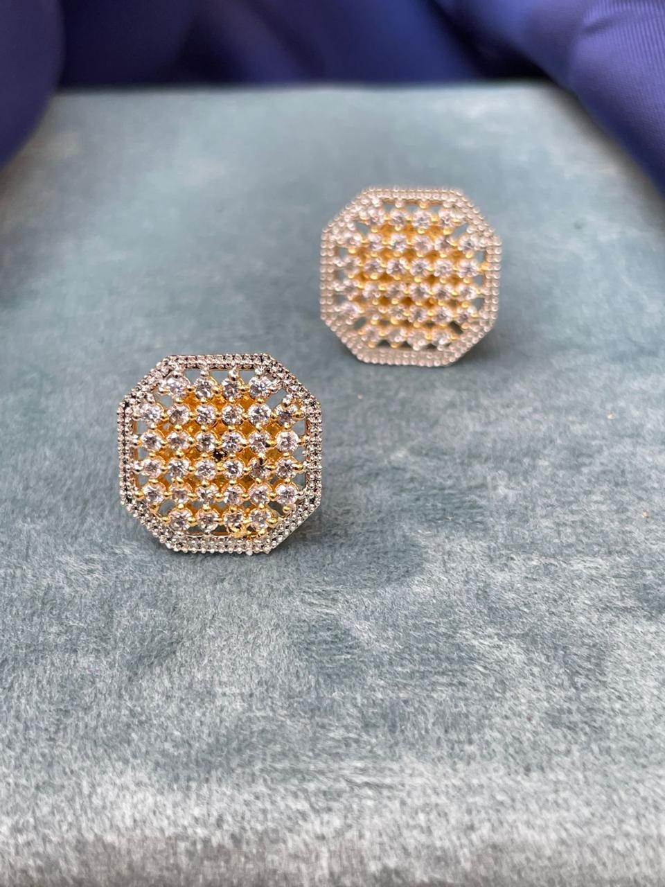 Hexagon Diamond Cluster Stud Earring - Abdesignsjewellery
