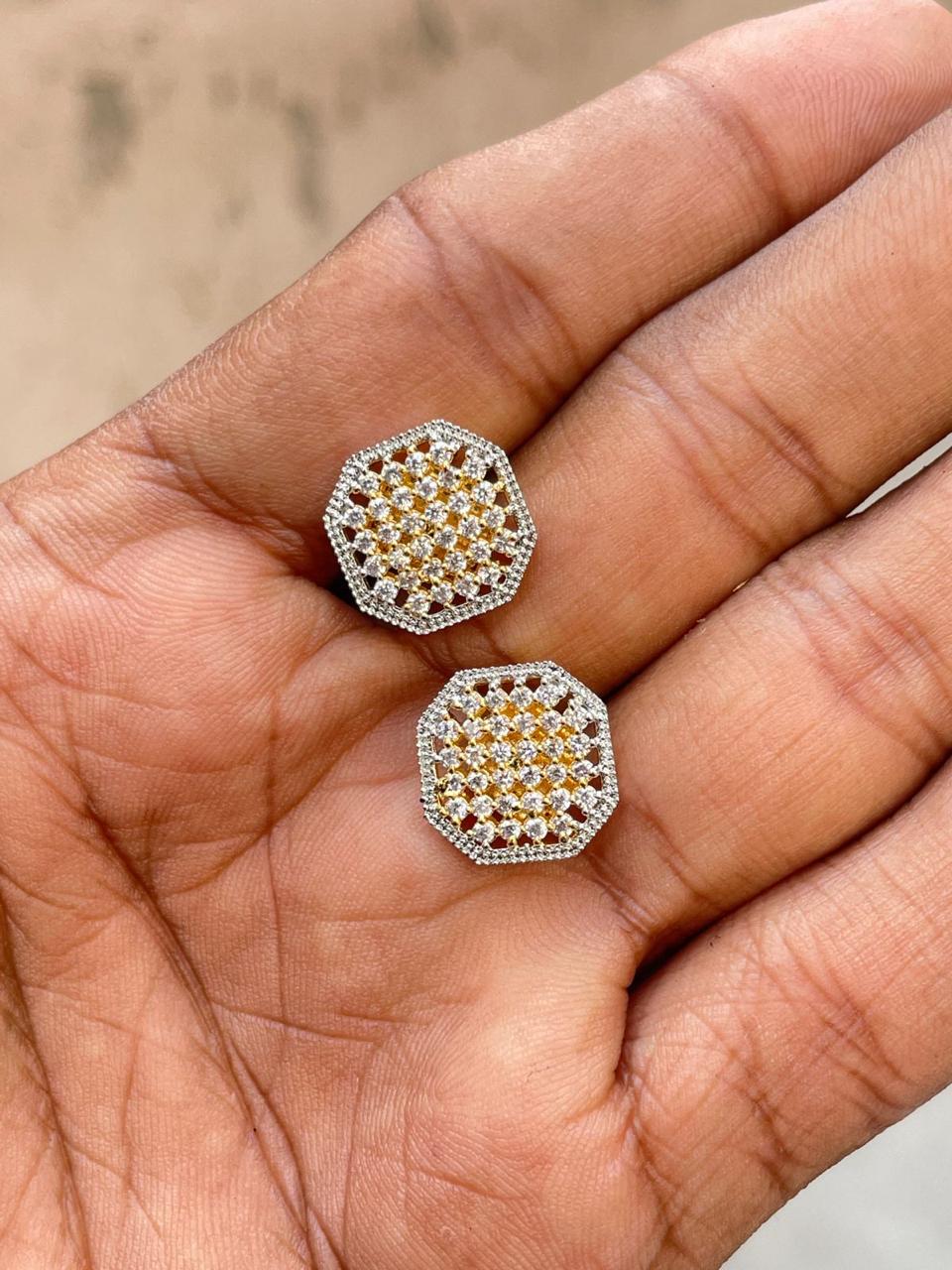 Hexagon Diamond Cluster Stud Earring - Abdesignsjewellery