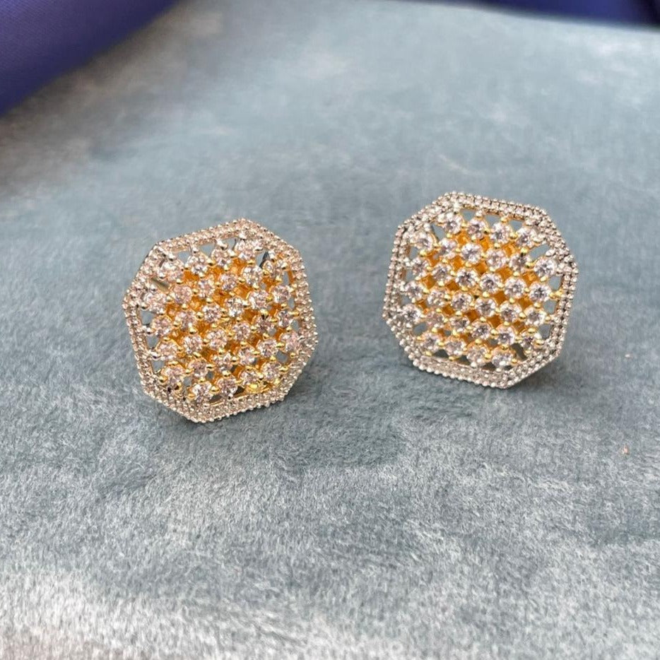 Hexagon Diamond Cluster Stud Earring - Abdesignsjewellery