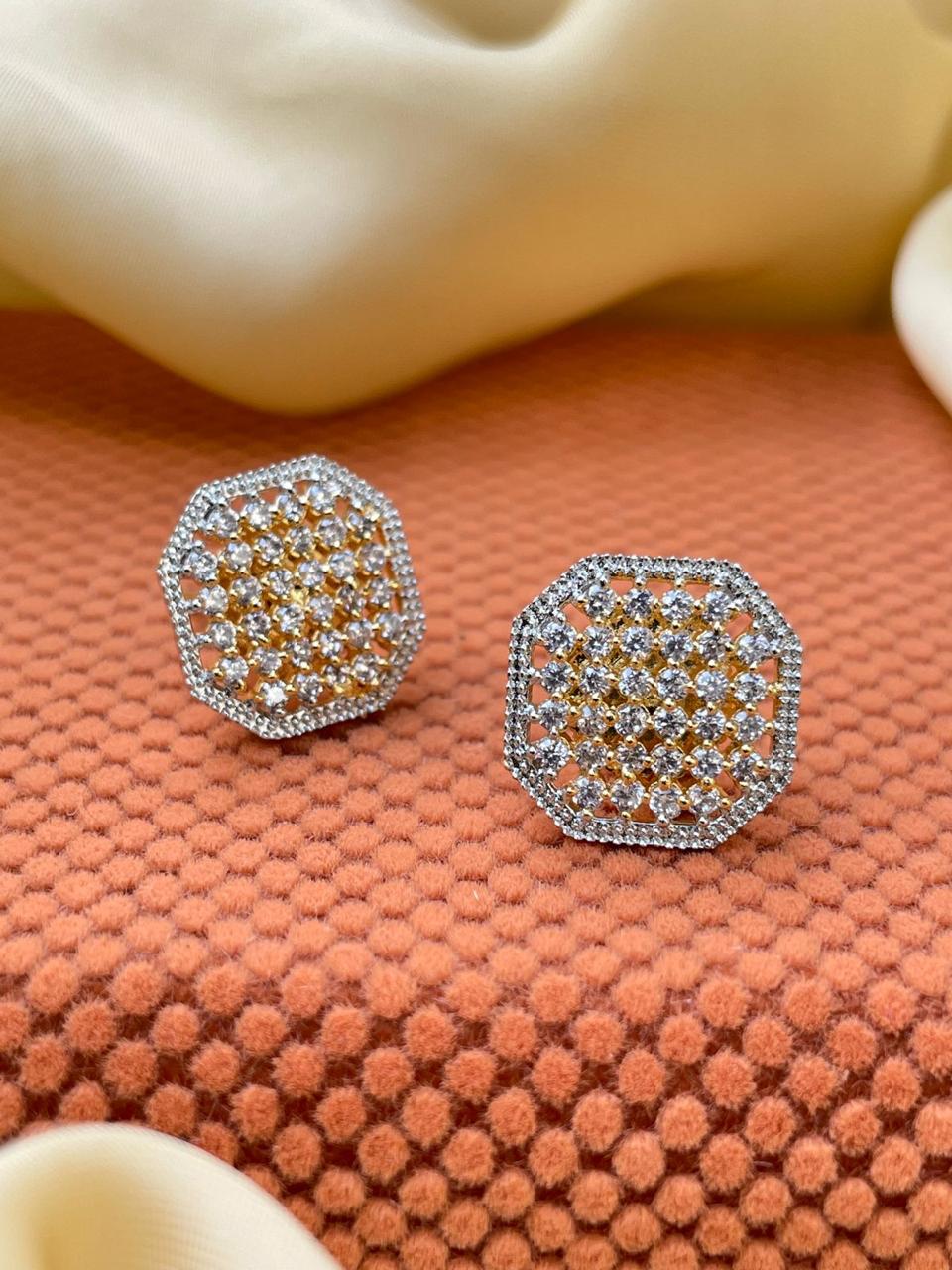Hexagon Diamond Cluster Stud Earring - Abdesignsjewellery