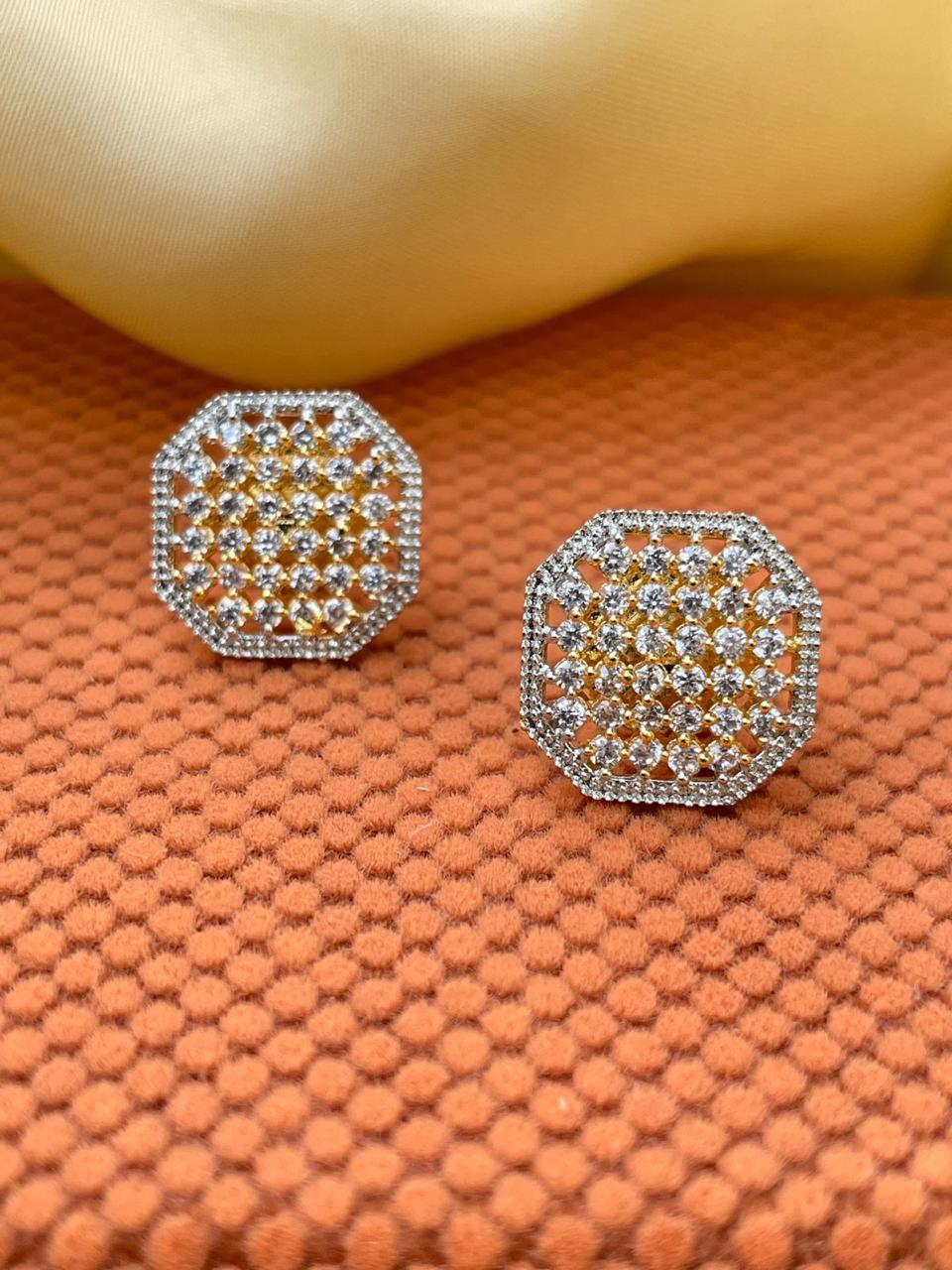 Hexagon Diamond Cluster Stud Earring - Abdesignsjewellery