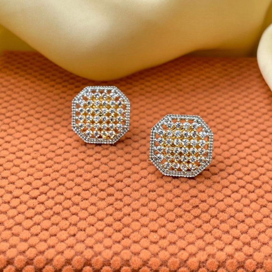 Hexagon Diamond Cluster Stud Earring - Abdesignsjewellery