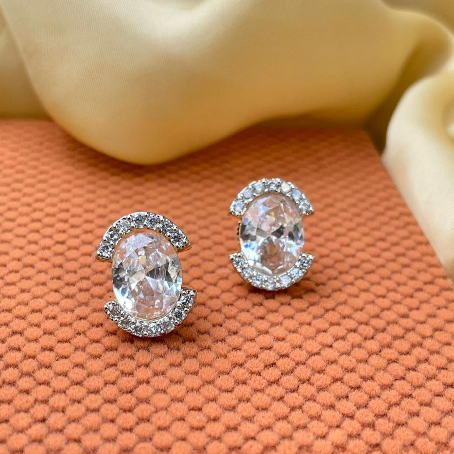 Sterling Silver Cz Oval Cut Stud Earring