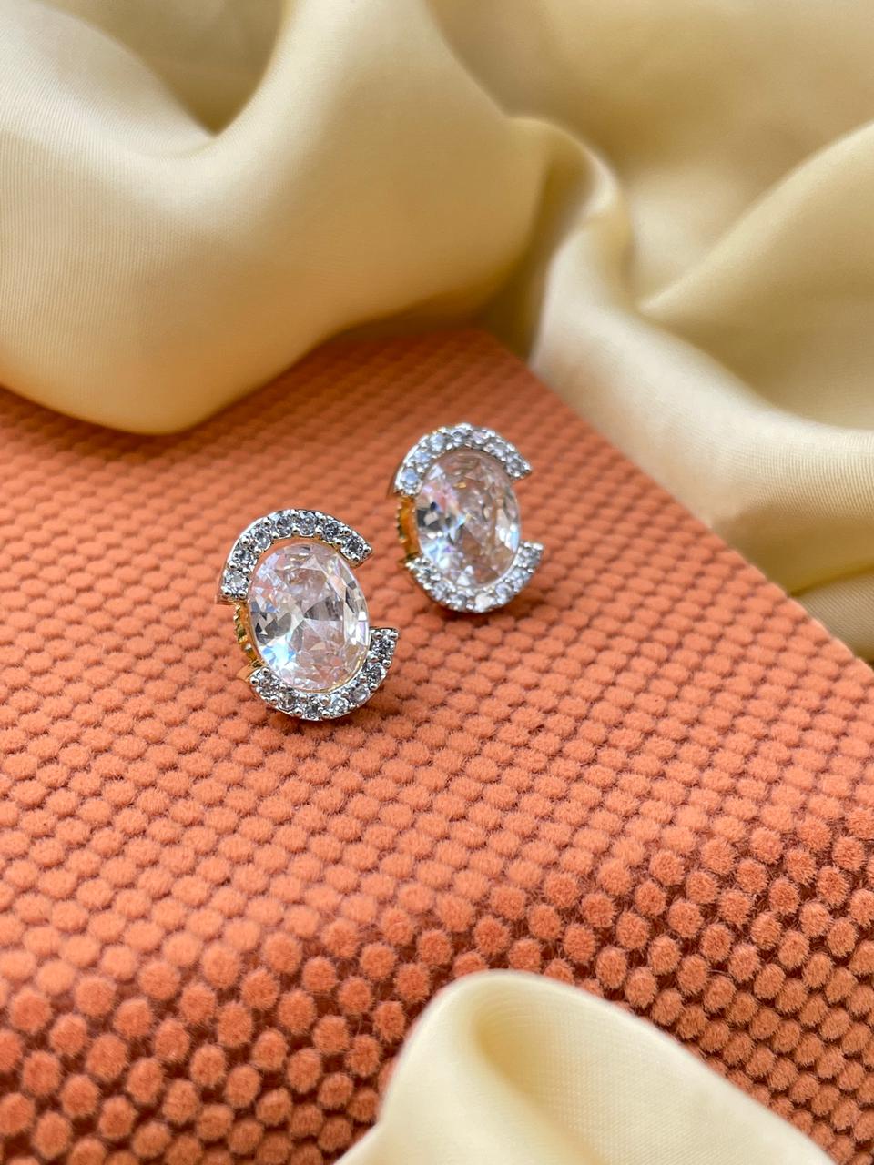 Sterling Silver Cz Oval Cut Stud Earring