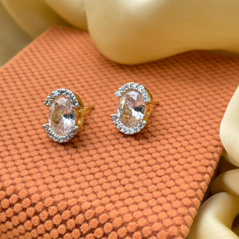 Sterling Silver Cz Oval Cut Stud Earring