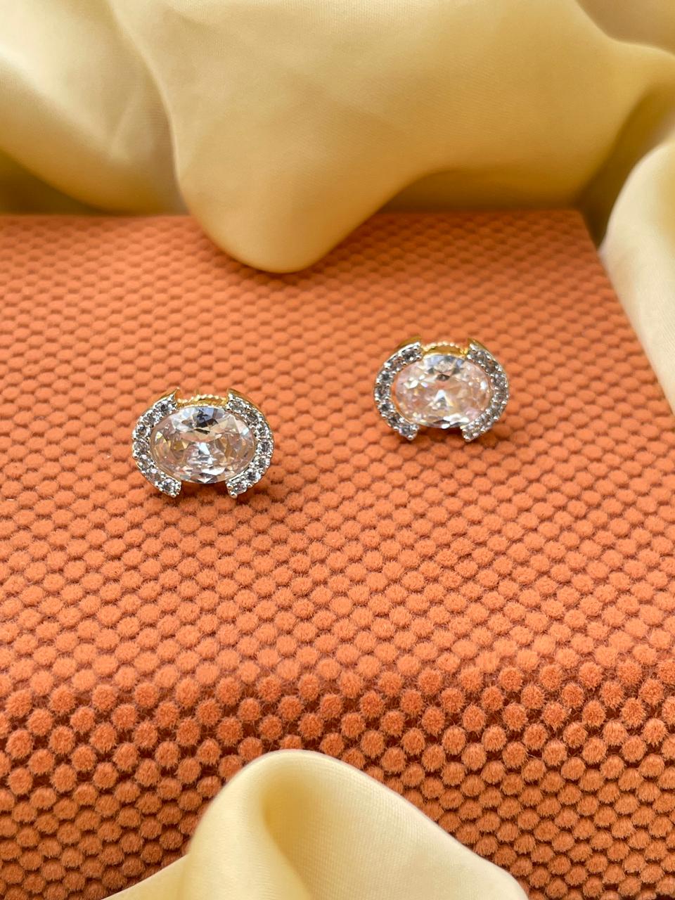 Sterling Silver Cz Oval Cut Stud Earring