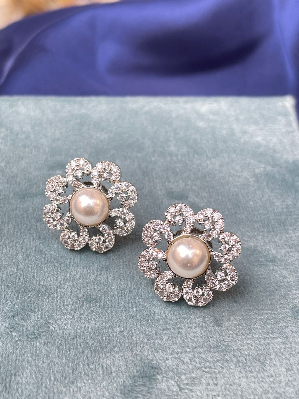 Pearl Flower Silver Plated Stud Earring