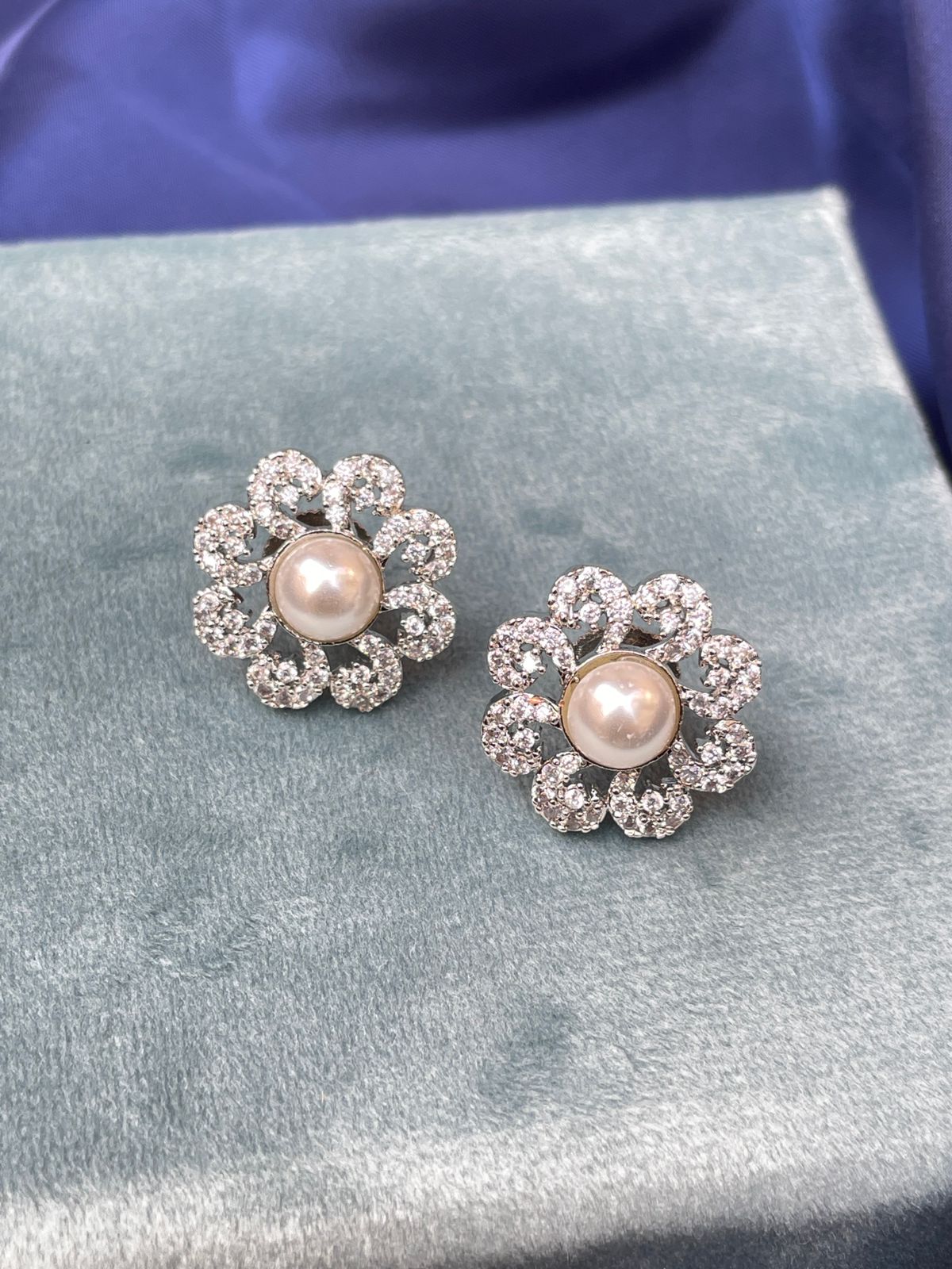 Pearl Flower Silver Plated Stud Earring