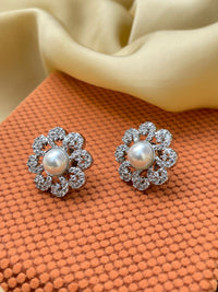 Thumbnail for Pearl Flower Silver Plated Stud Earring