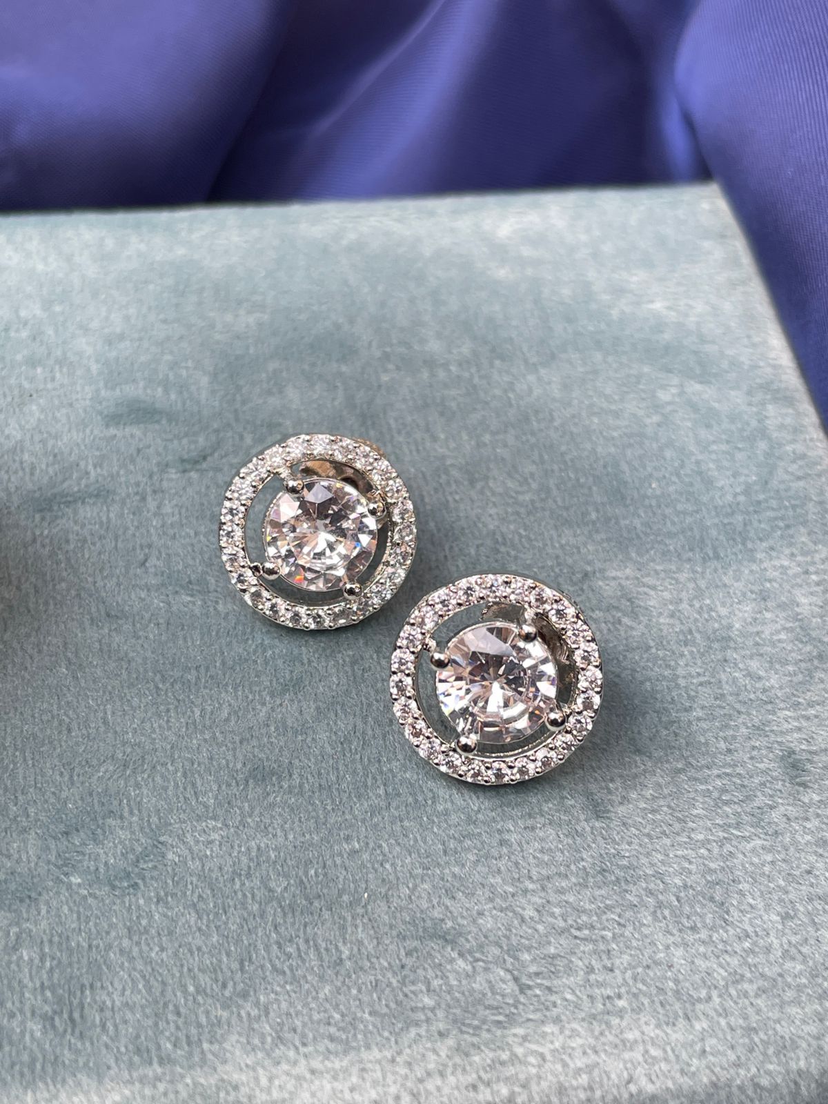 White Silver Plated Stud Earring