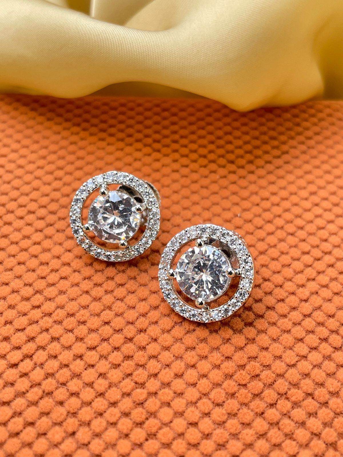 White Silver Plated Stud Earring