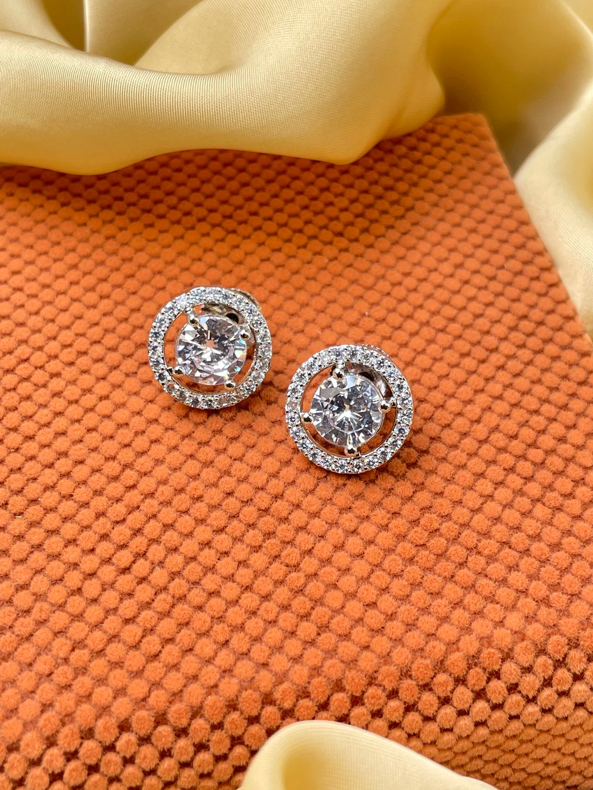 White Silver Plated Stud Earring
