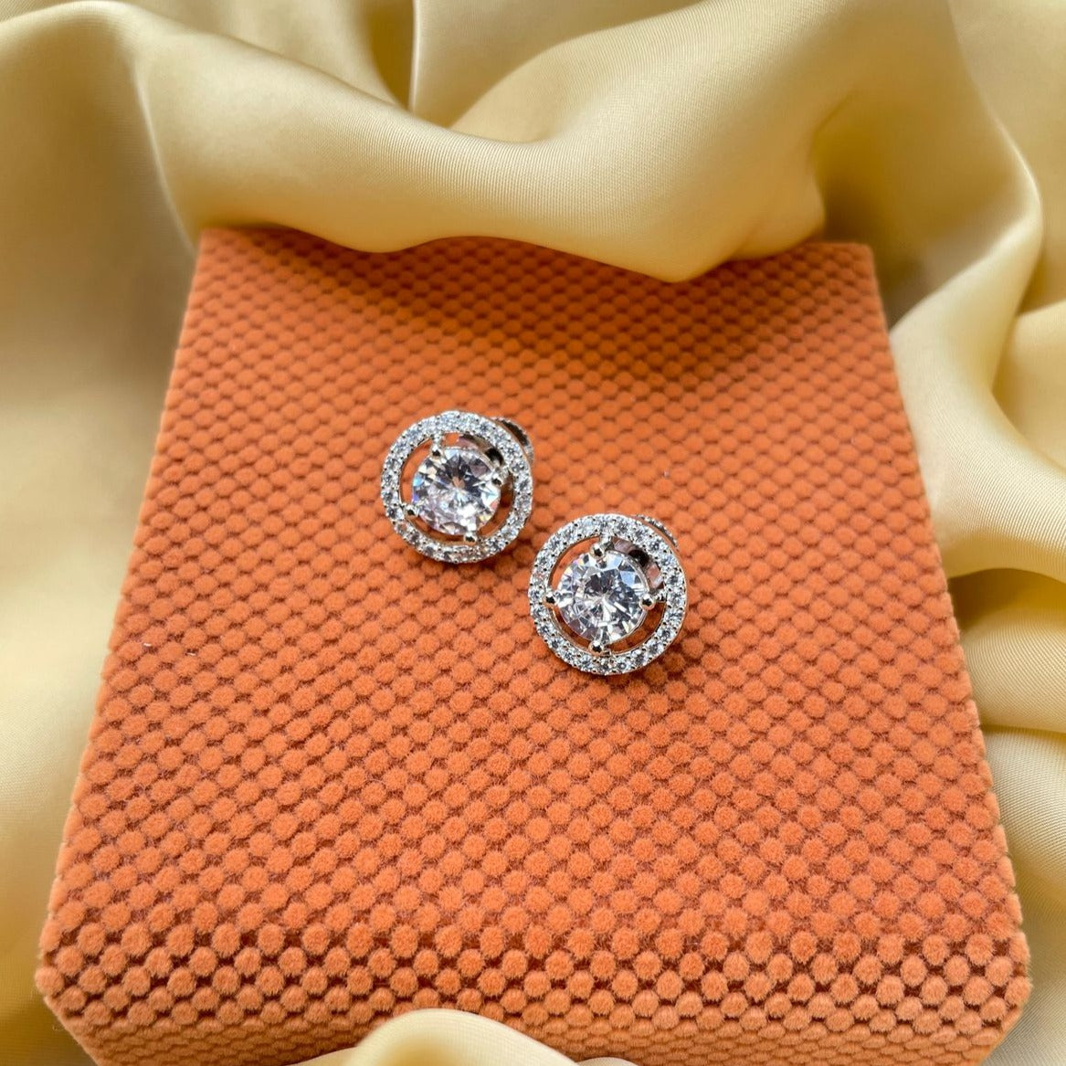 White Silver Plated Stud Earring