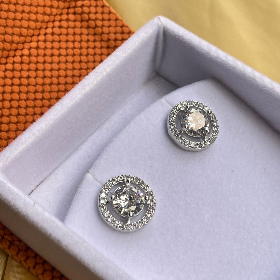 White Silver Plated Stud Earring