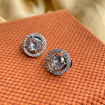 White Silver Plated Stud Earring