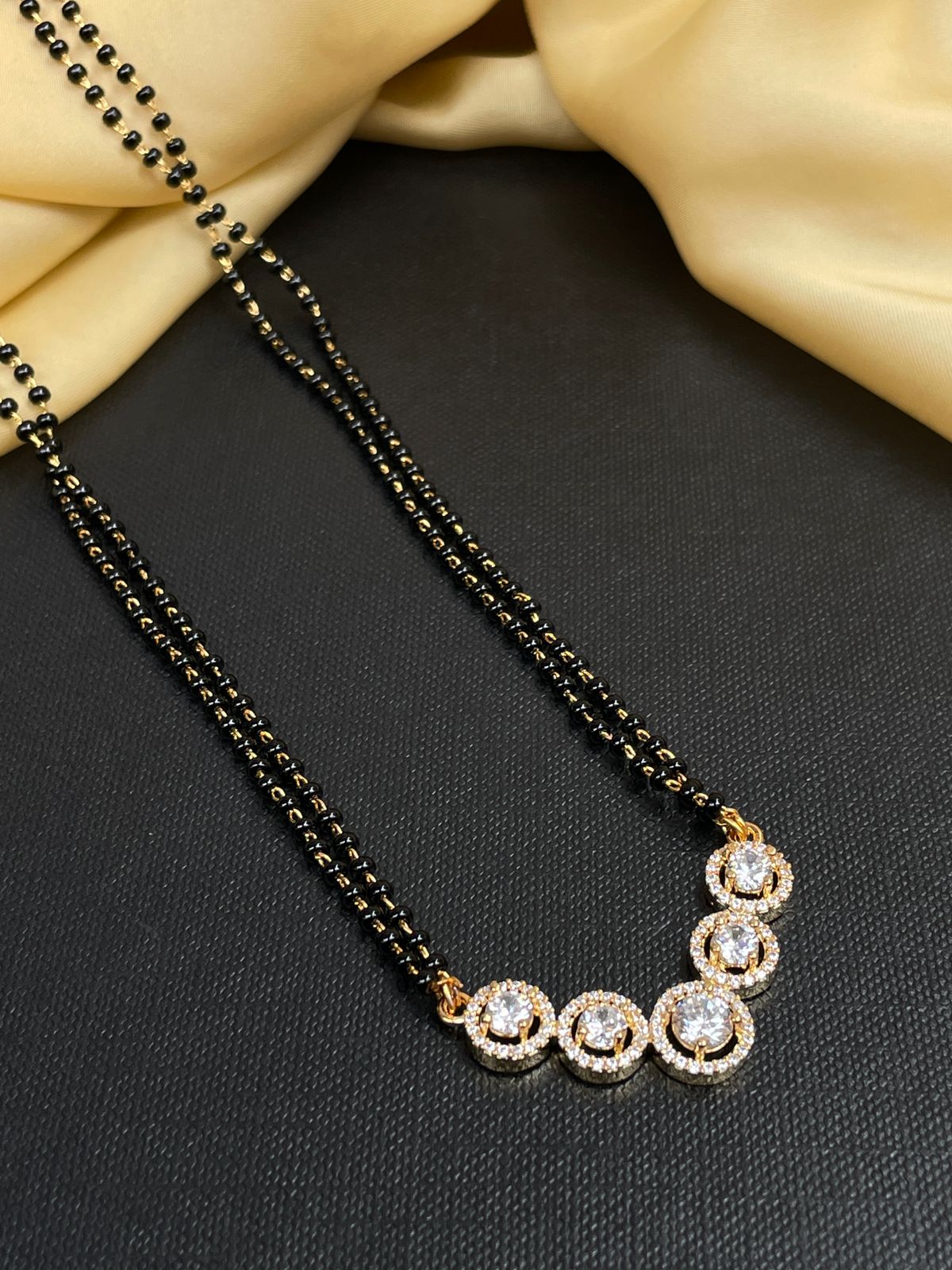 Moonshine Round Silver Stone Mangalsutra - Abdesignsjewellery