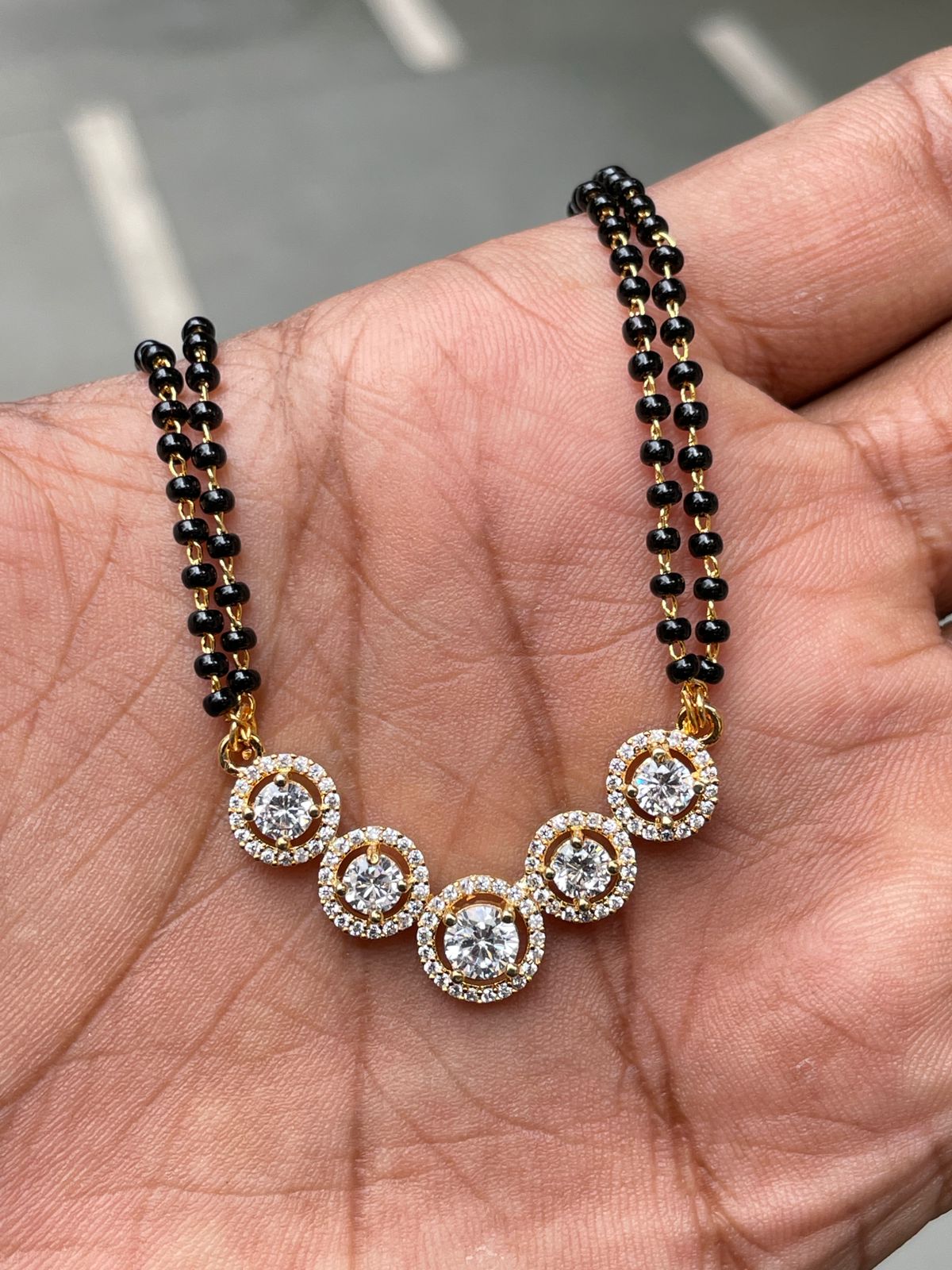 Moonshine Round Silver Stone Mangalsutra - Abdesignsjewellery