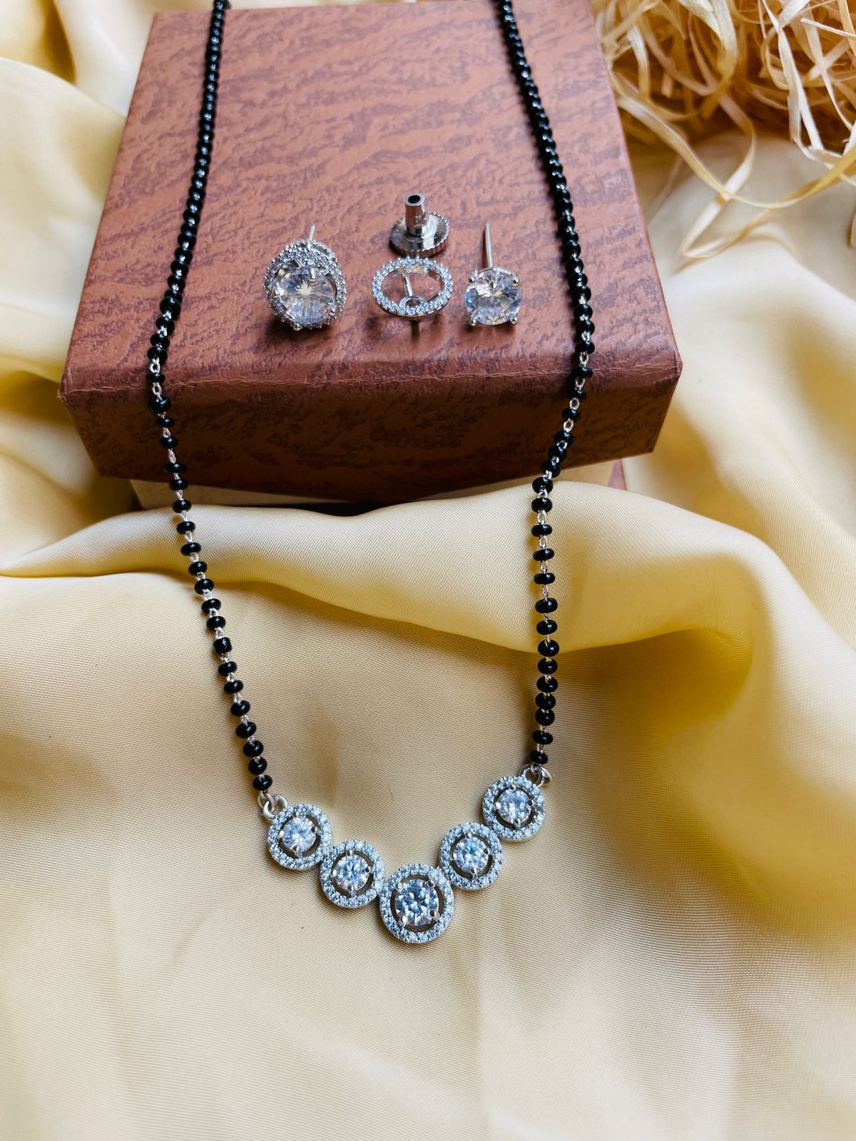 Moonshine Round Silver Plated Mangalsutra - Abdesignsjewellery