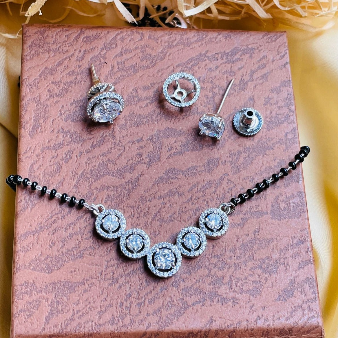 Moonshine Round Silver Plated Mangalsutra - Abdesignsjewellery