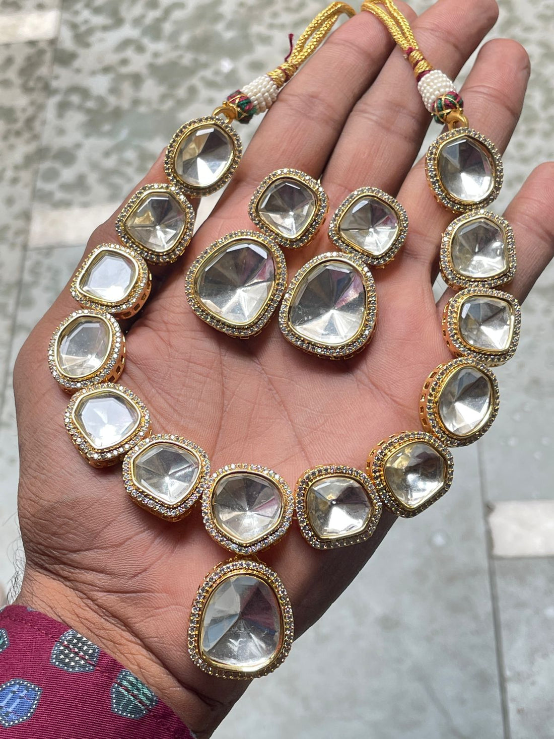 Gold Victorian Glass Polki Necklace - Abdesignsjewellery