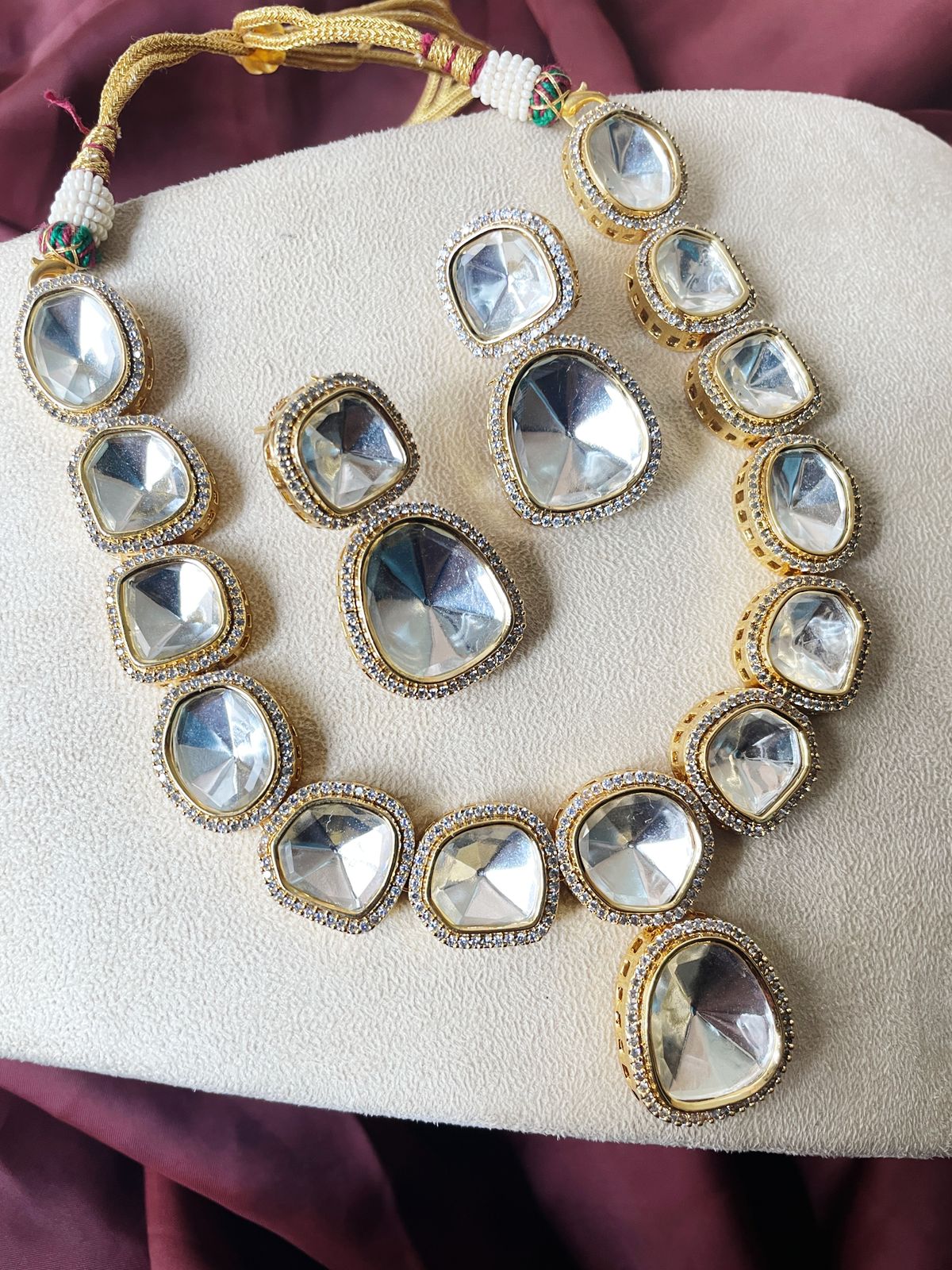 Gold Victorian Glass Polki Necklace - Abdesignsjewellery