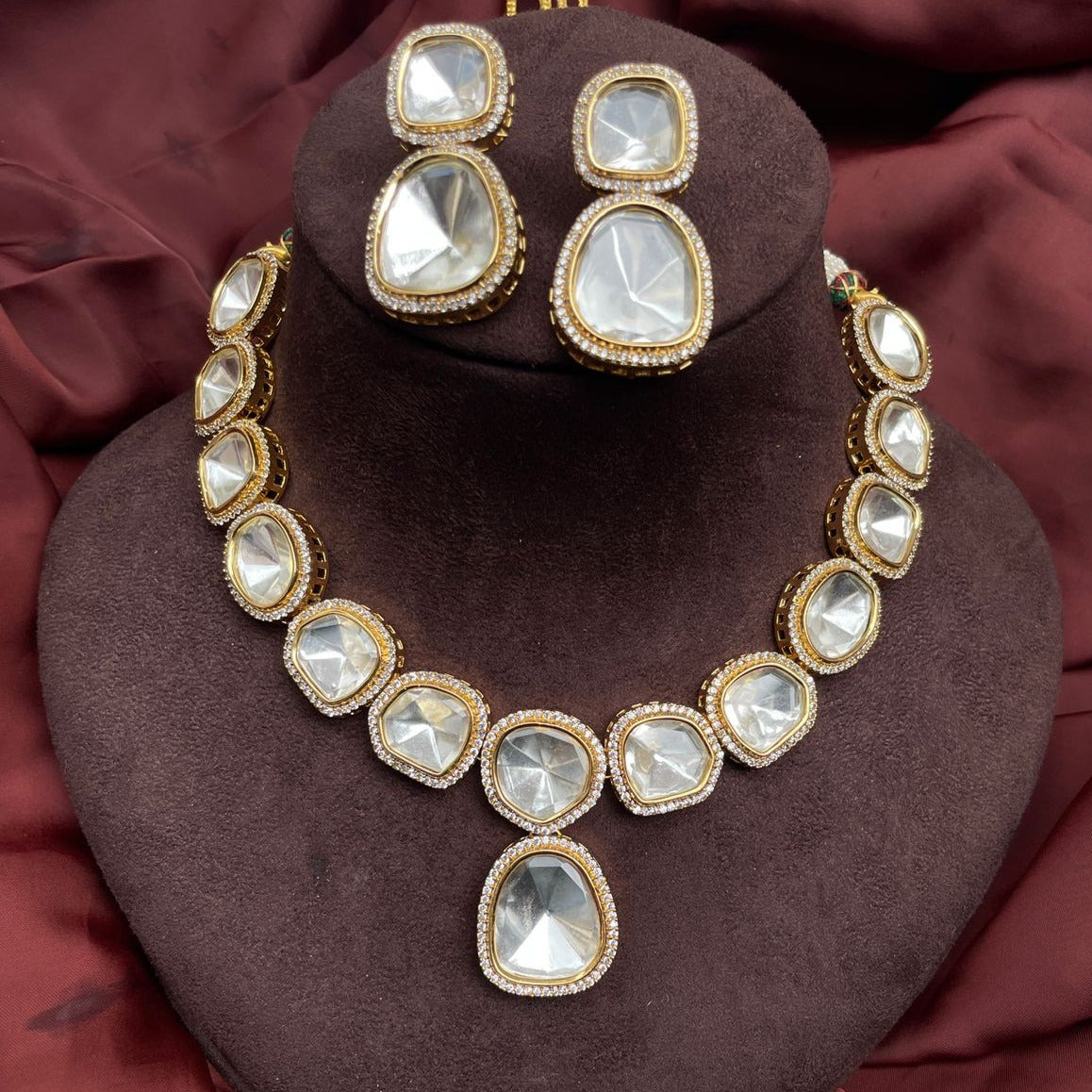 Gold Victorian Glass Polki Necklace - Abdesignsjewellery