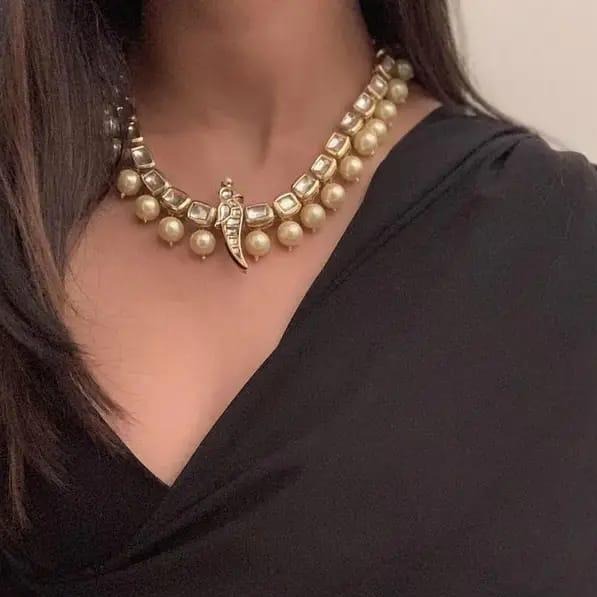 Beautiful Parrot Pearl Kundan Necklace - Abdesignsjewellery
