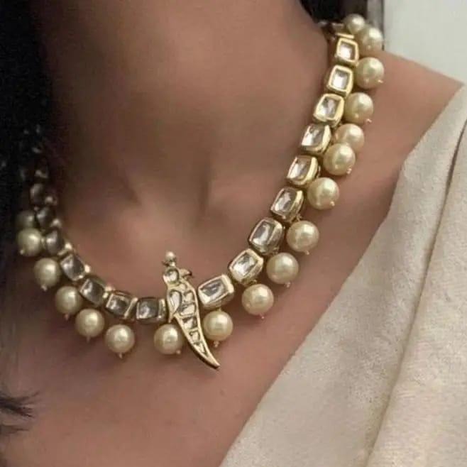 Beautiful Parrot Pearl Kundan Necklace - Abdesignsjewellery