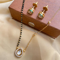 Thumbnail for Simple Designer Drop Gold Plated Mangalsutra & Earrings
