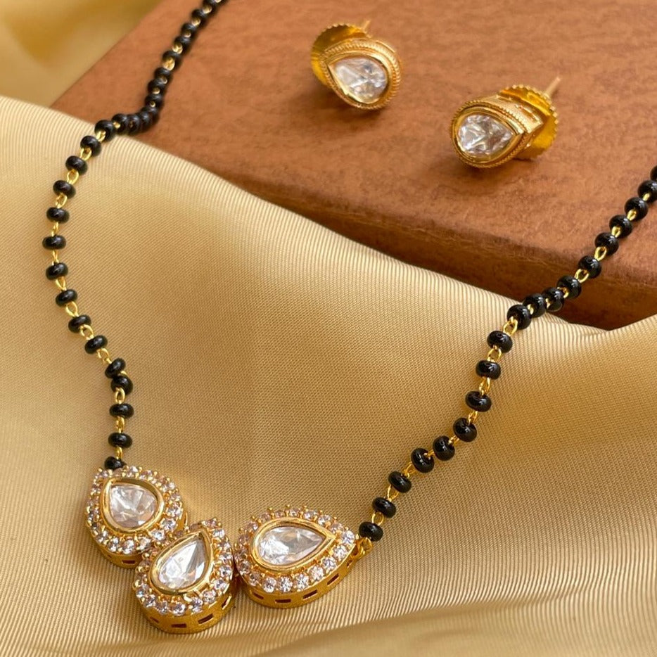 Triple Drop Gold Plated Mangalsutra & Earrings