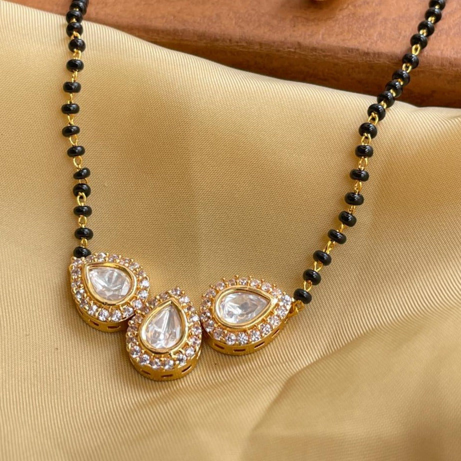 Triple Drop Gold Plated Mangalsutra & Earrings
