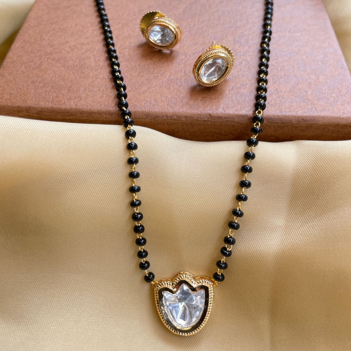 Floral Gold Plated Mangalsutra & Earrings - Abdesignsjewellery