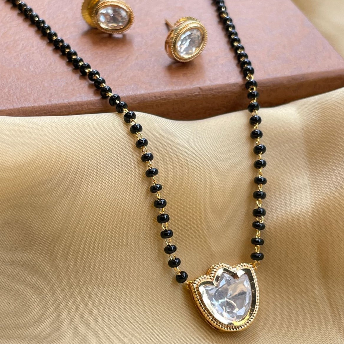 Floral Gold Plated Mangalsutra & Earrings - Abdesignsjewellery