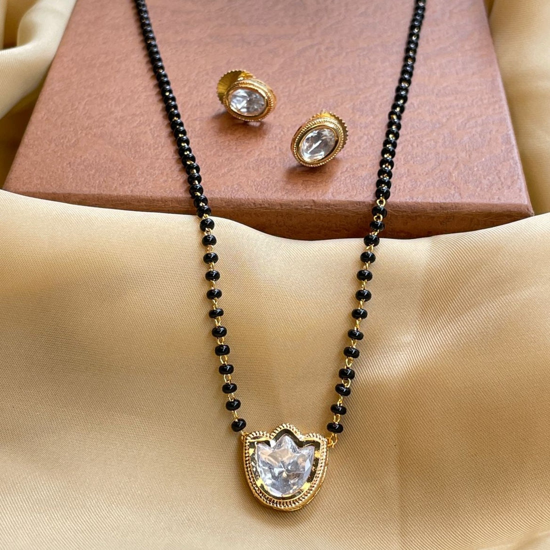 Floral Gold Plated Mangalsutra & Earrings - Abdesignsjewellery