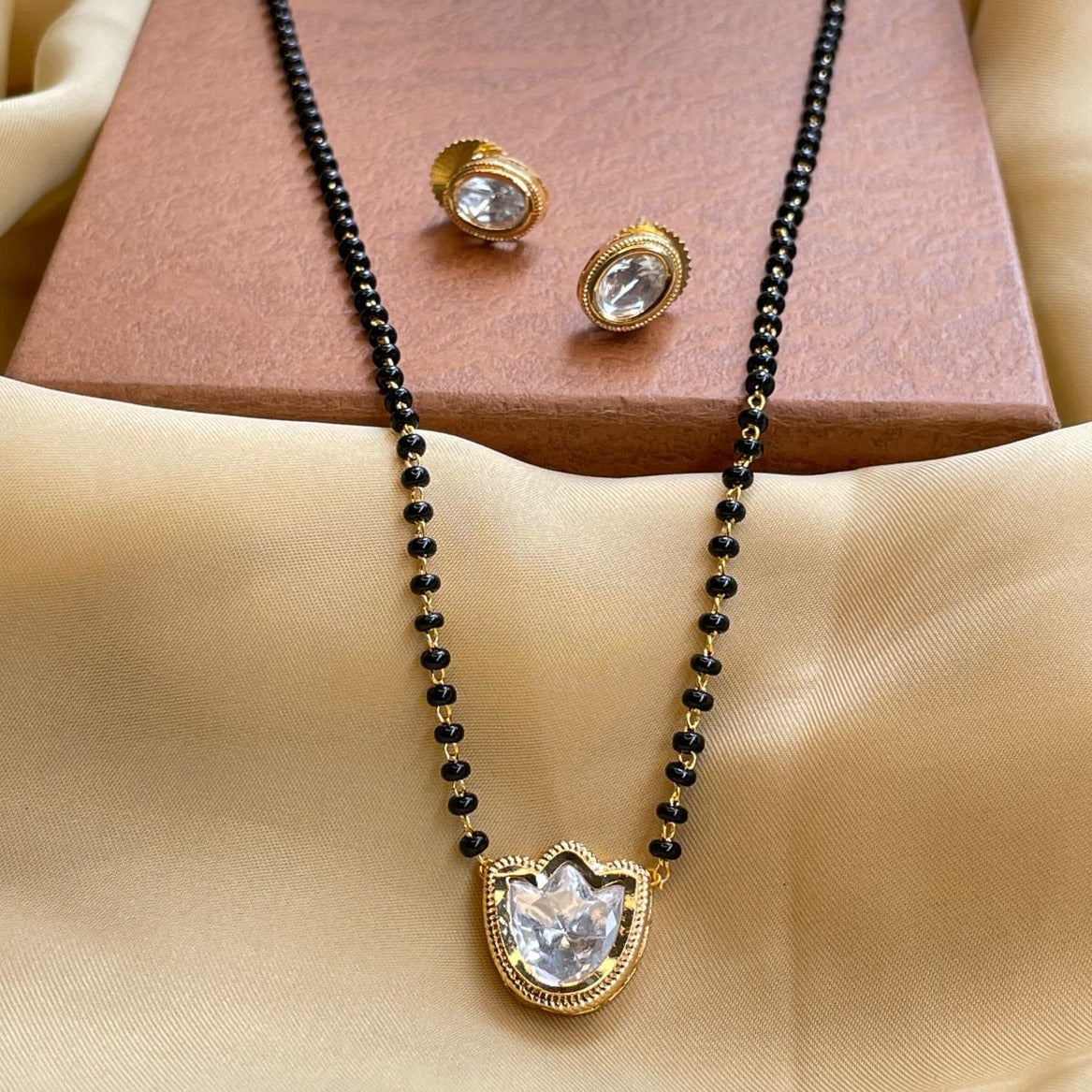 Floral Gold Plated Mangalsutra & Earrings - Abdesignsjewellery