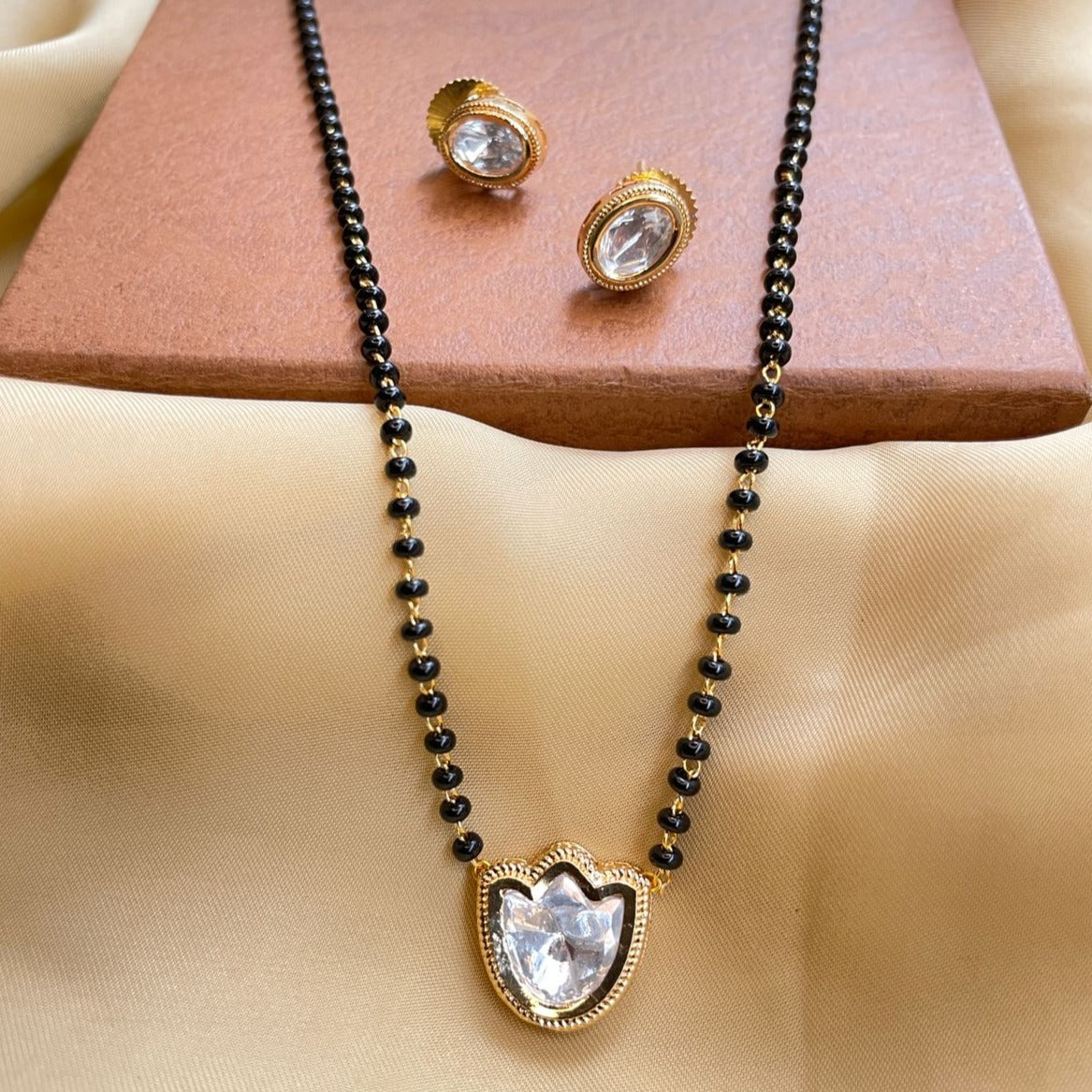 Floral Gold Plated Mangalsutra & Earrings - Abdesignsjewellery