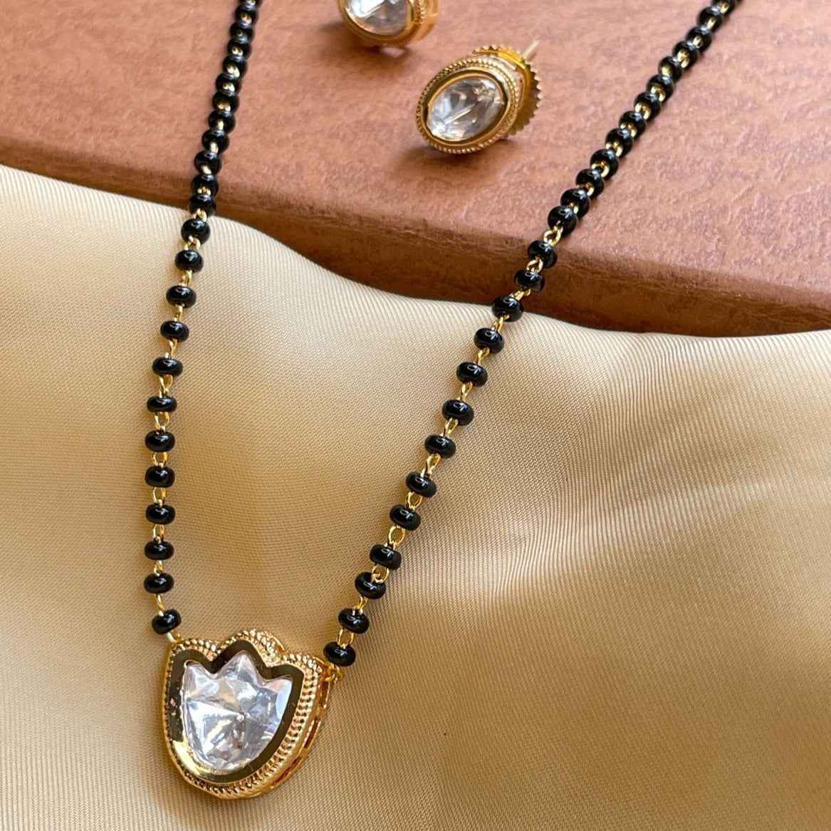 Floral Gold Plated Mangalsutra & Earrings - Abdesignsjewellery