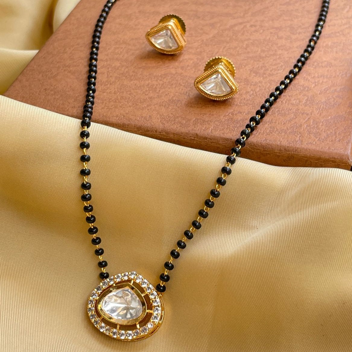 Diane Solitaire Gold Plated Mangalsutra & Earrings - Abdesignsjewellery