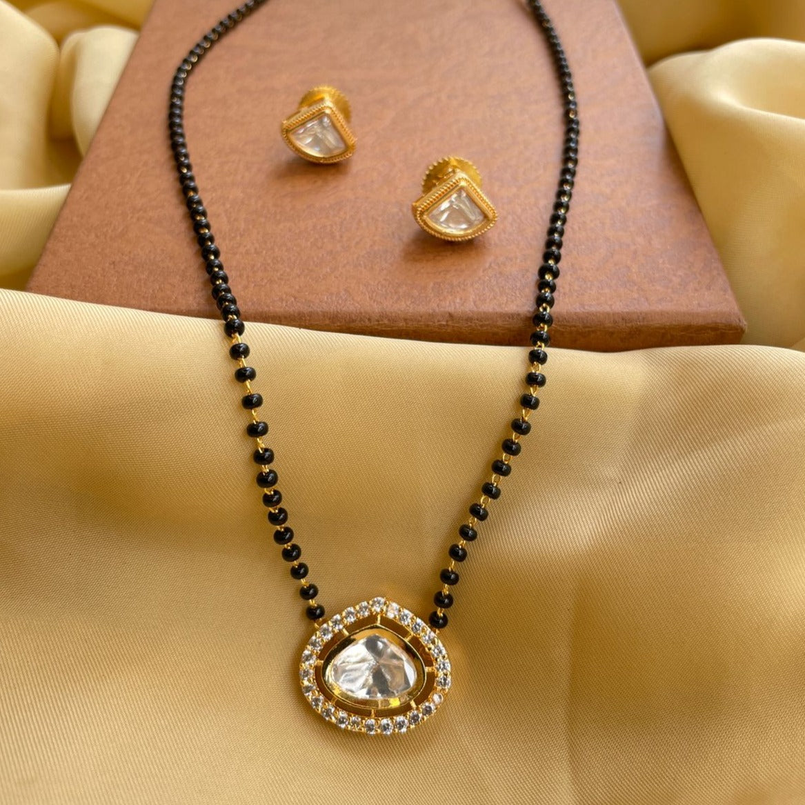 Diane Solitaire Gold Plated Mangalsutra & Earrings - Abdesignsjewellery