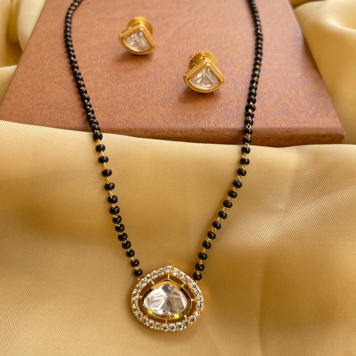 Diane Solitaire Gold Plated Mangalsutra & Earrings