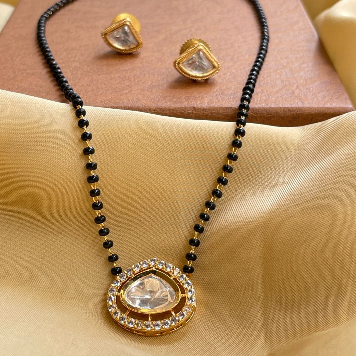 Diane Solitaire Gold Plated Mangalsutra & Earrings - Abdesignsjewellery