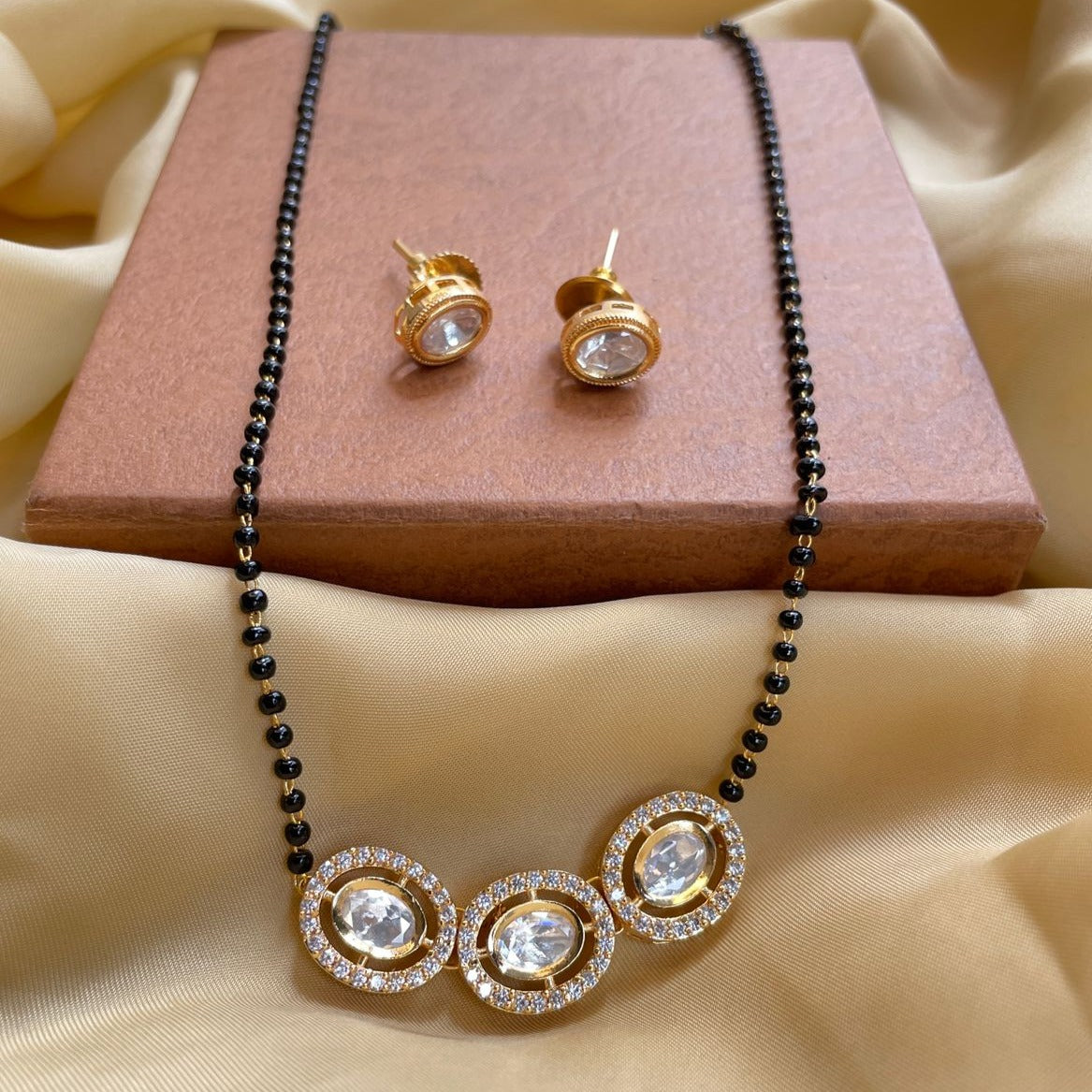 Simple Designer Drop Gold Plated Mangalsutra & Earrings | eBay