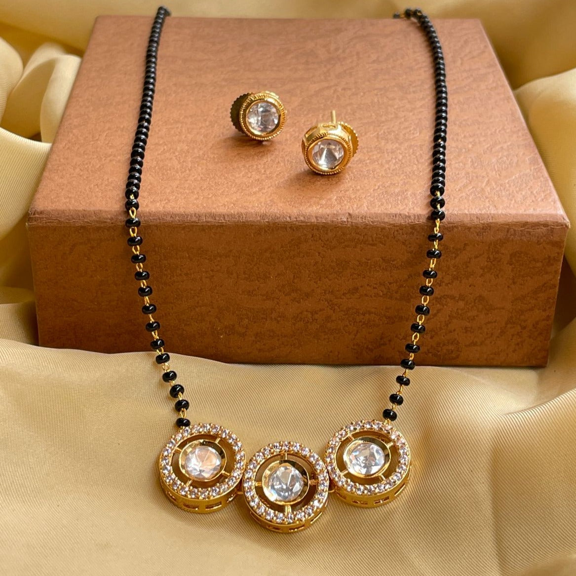 Astonishing Gold Round Stone Mangalsutra & Earrings - Abdesignsjewellery
