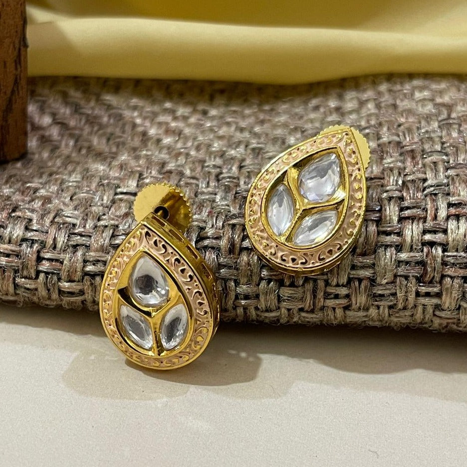 Simple Gold Plated Kundan Earring