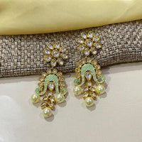 Thumbnail for Round Shaped Kundan Earrings With Pearl Drop