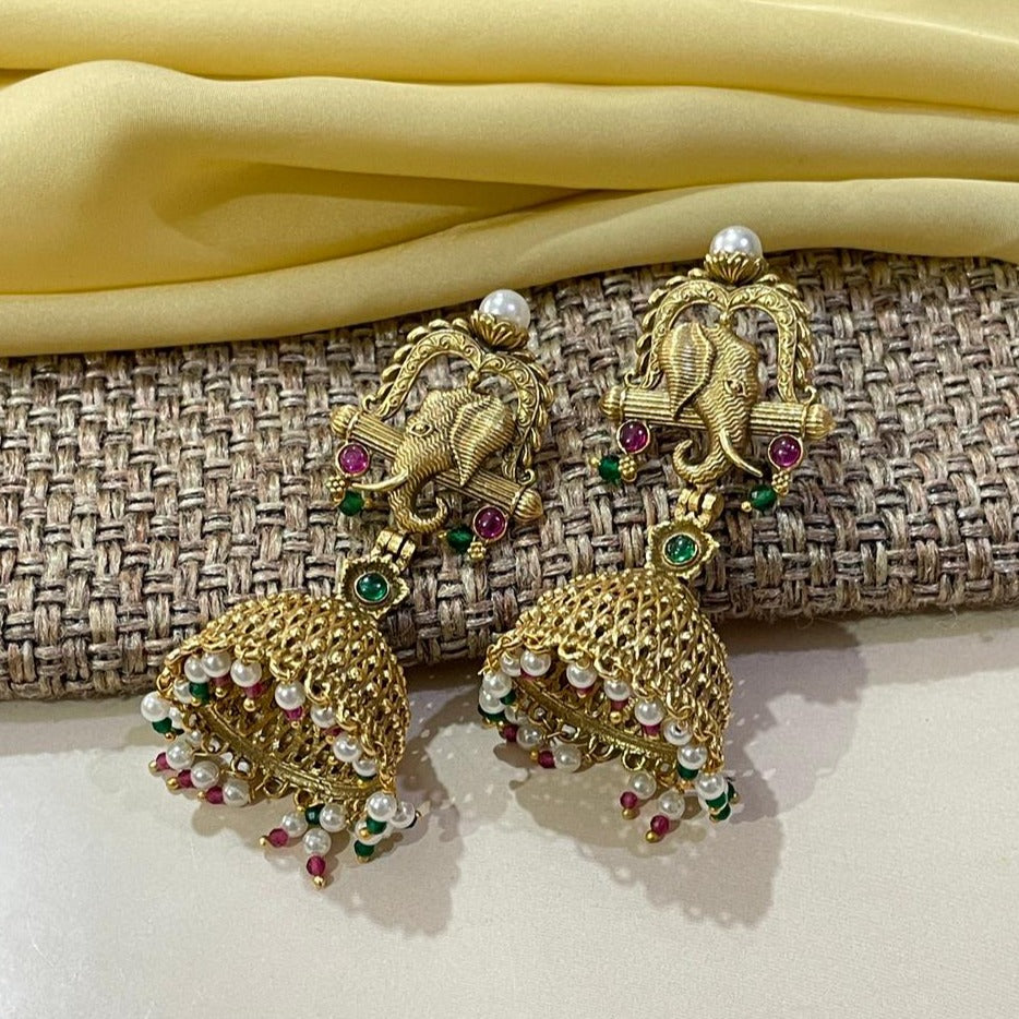 Gold Temple Kundan Earrings